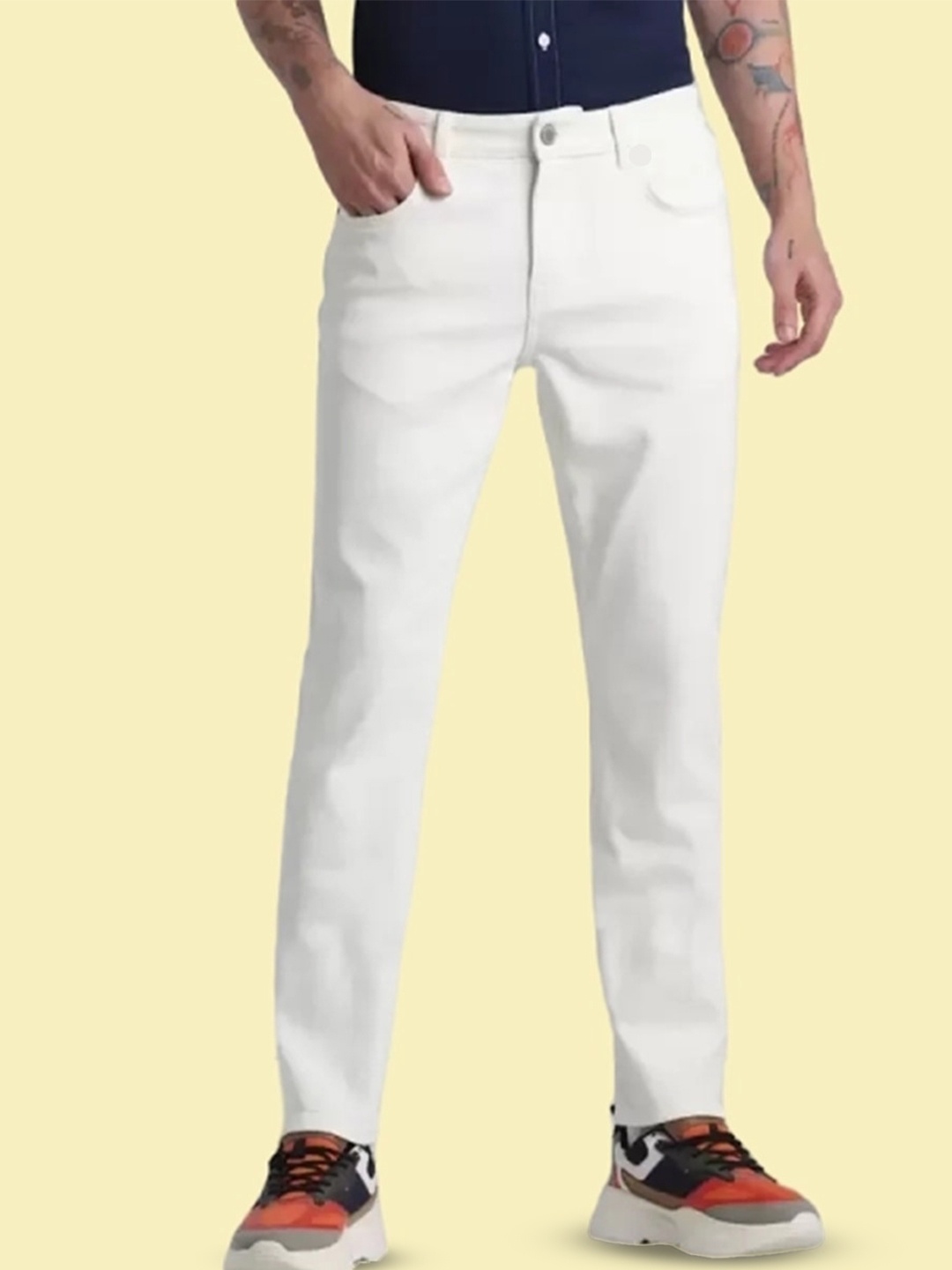 

COMFITS Men Cotton Classic Low Distress Stretchable Jeans, White