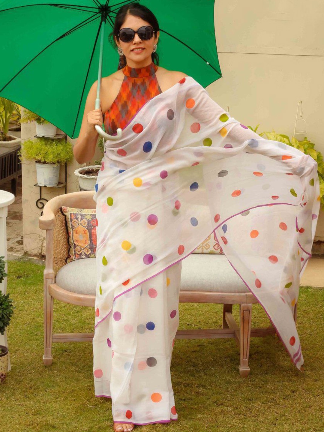 

Sarvada Polka Dot Printed Pure Cotton Saree, White