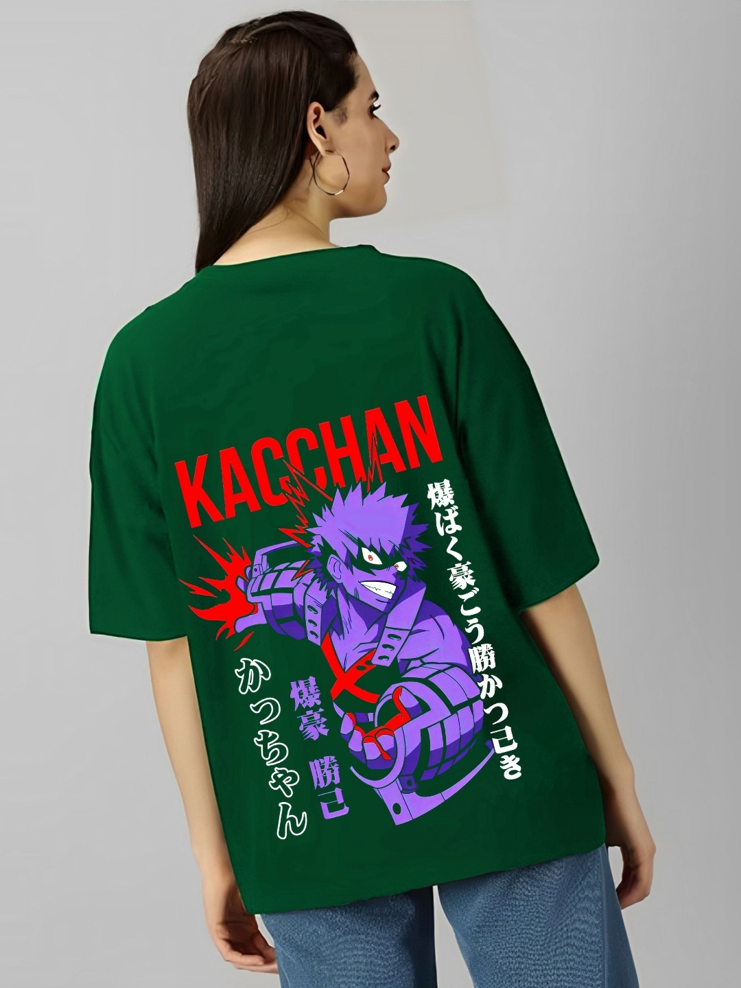 

kintu parantu Women Graphic Printed Round Neck Cotton Oversized T-shirt, Green