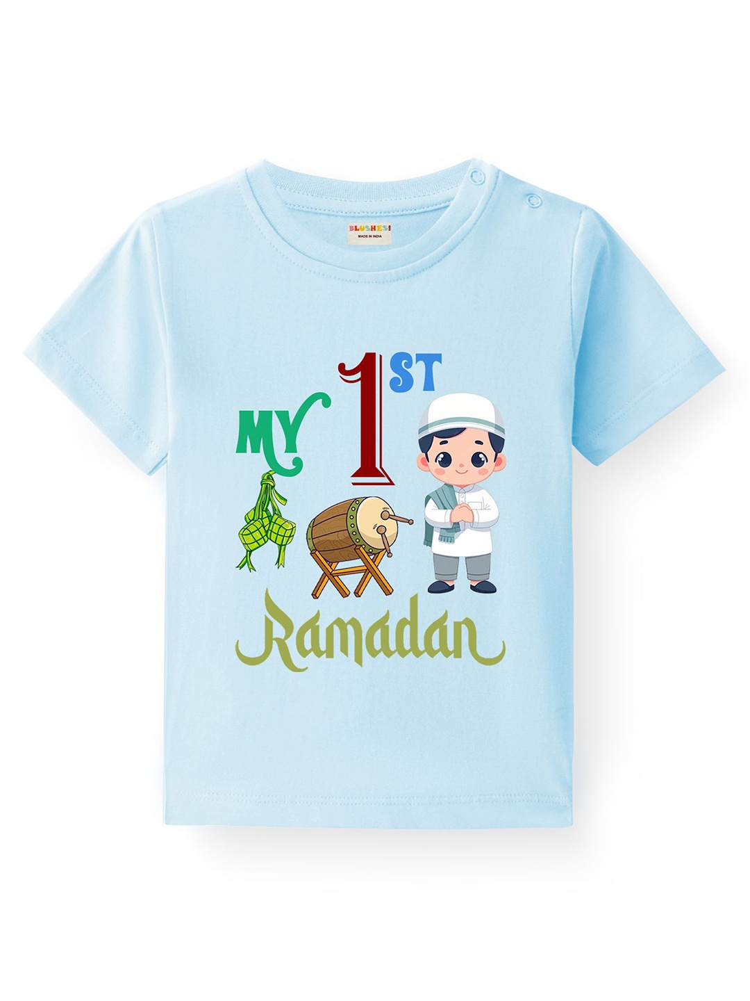 

BLUSHES Kids Conversational Printed Round Neck Pure Cotton T-shirt, Blue