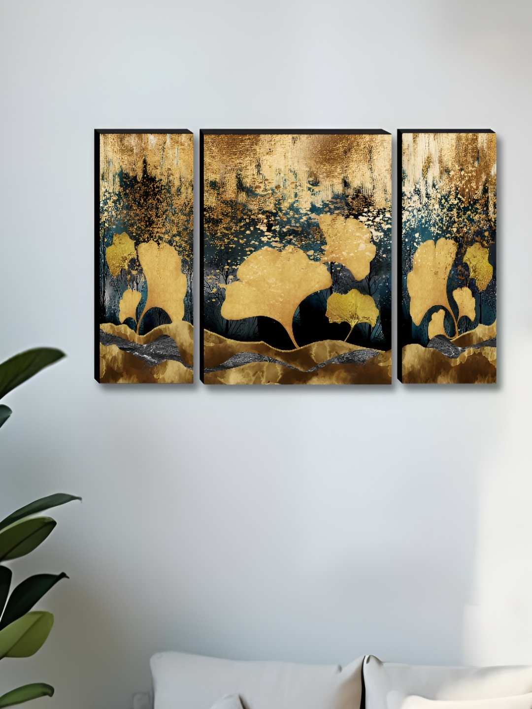 

Myntra Elegant Homes Gold-Toned & Black 3 Pieces Abstract Wall Art
