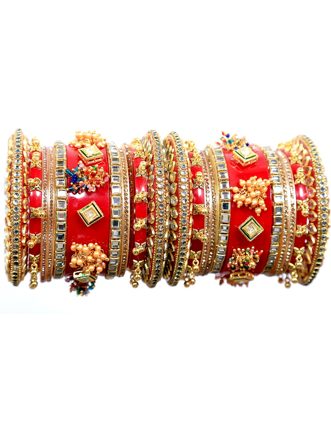 

Zindura Set Of 2 Gold-Plated Stones-Studded & Pearls-Beaded Chuda Bangles