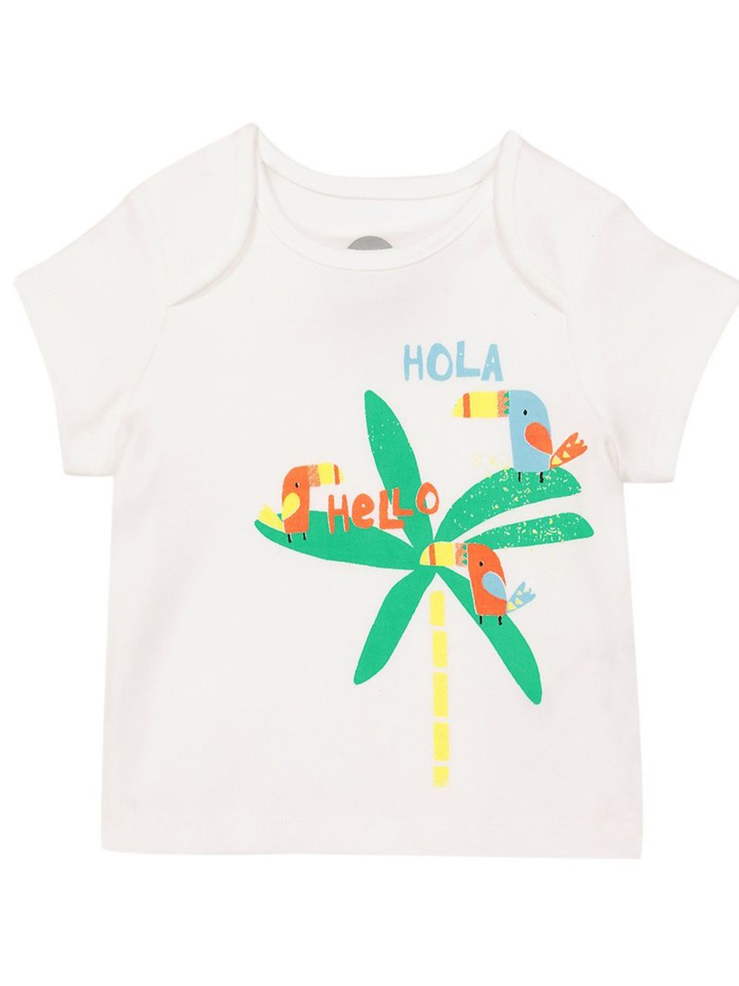 

mothercare Boys Floral Printed Round Neck Cotton T-shirt, White