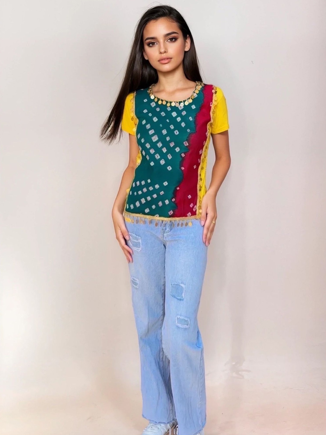 

The BANJARA TRAIL Women Print One Shoulder Flutter Sleeve Cotton High-Low Top, Pink