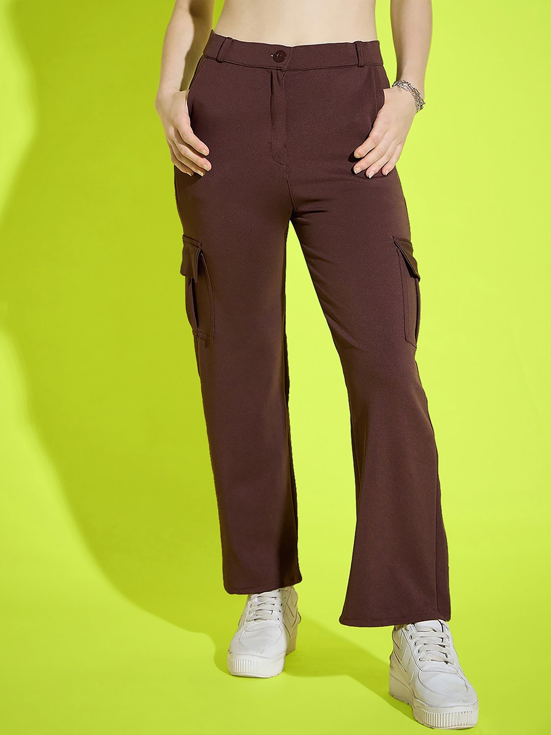 

Dream Beauty Fashion Women Loose Fit High-Rise Cargos Trouser, Brown