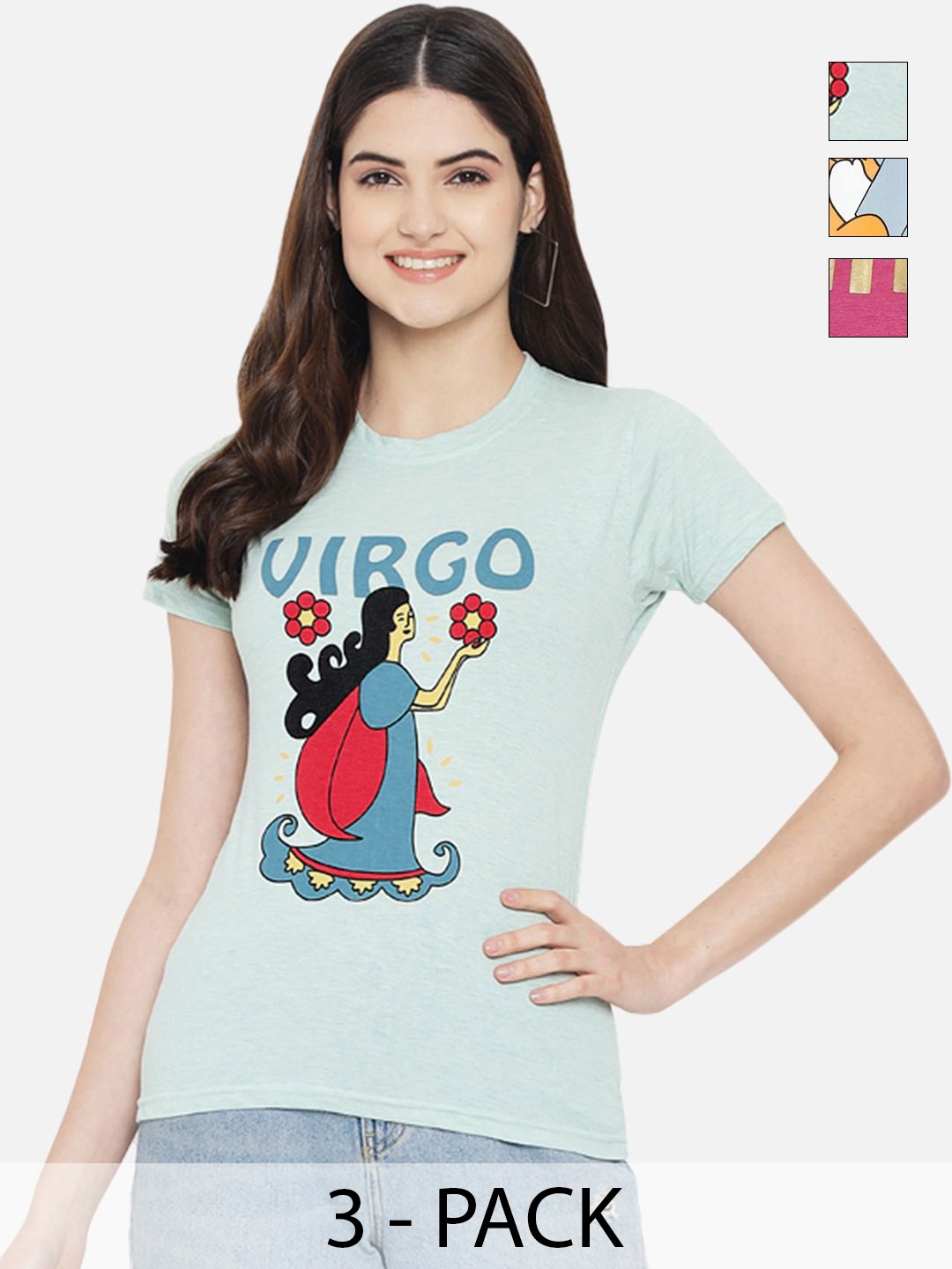 

Dreambe Women Pack of 3 Tom & Jerry Graphic Printed Round Neck Cotton T-shirts, Pink