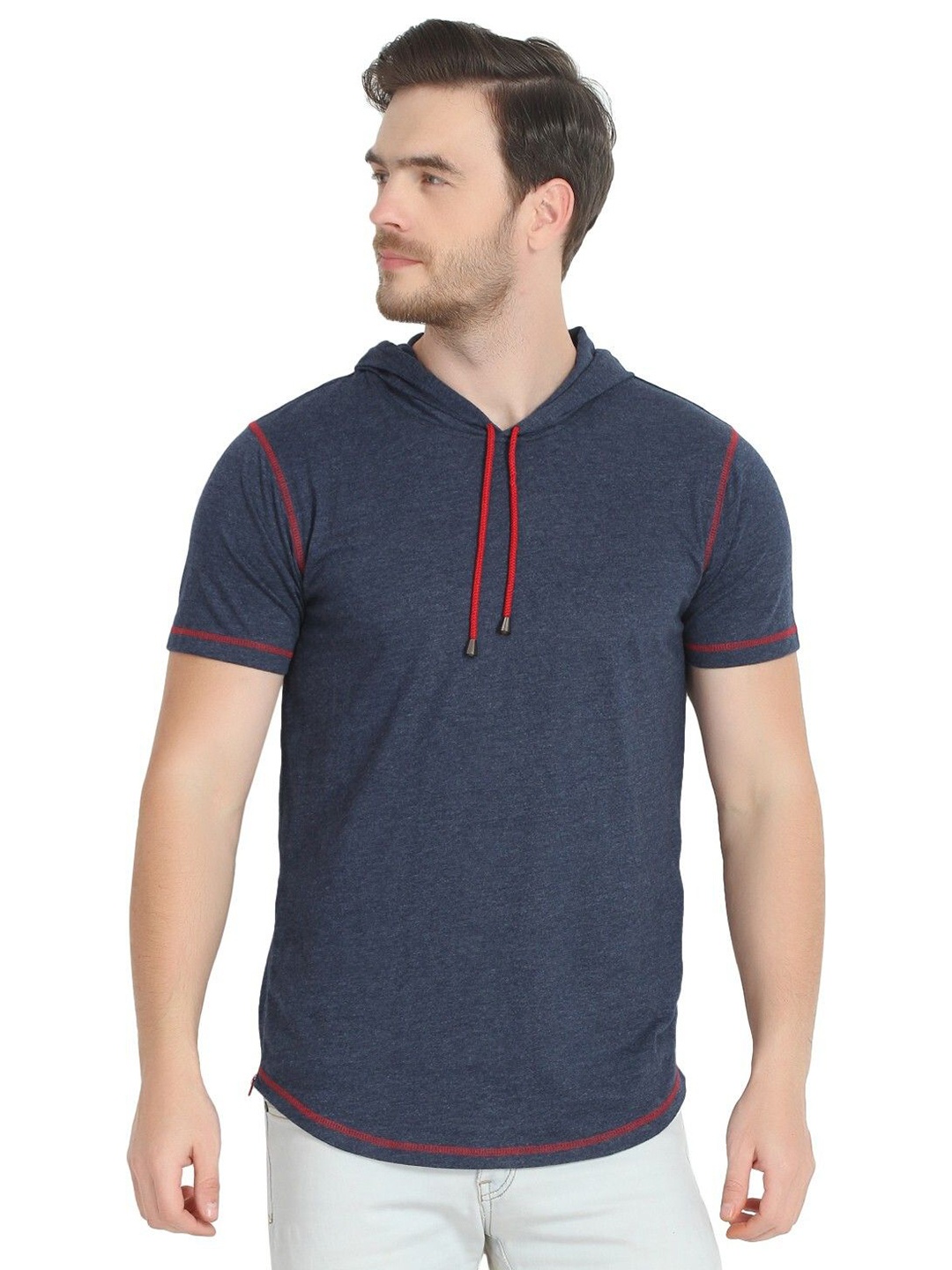 

Unicus Apparel Men Solid Hooded Cotton Slim Fit T-shirt, Blue