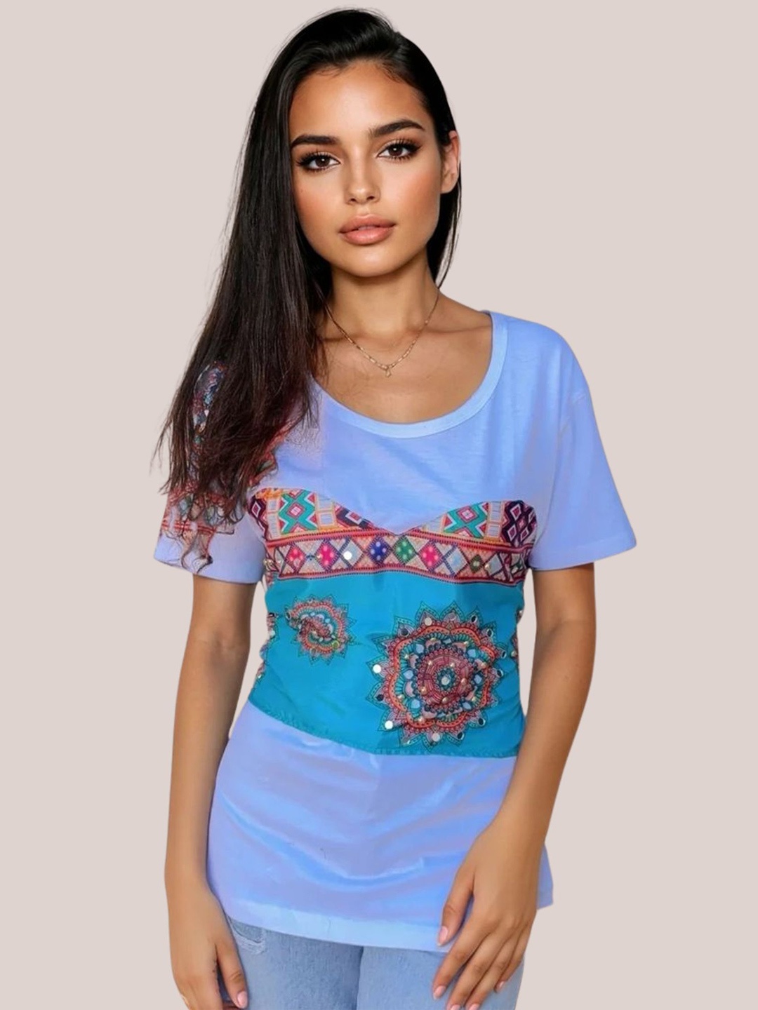 

The BANJARA TRAIL Women Floral Printed Cotton Top, White