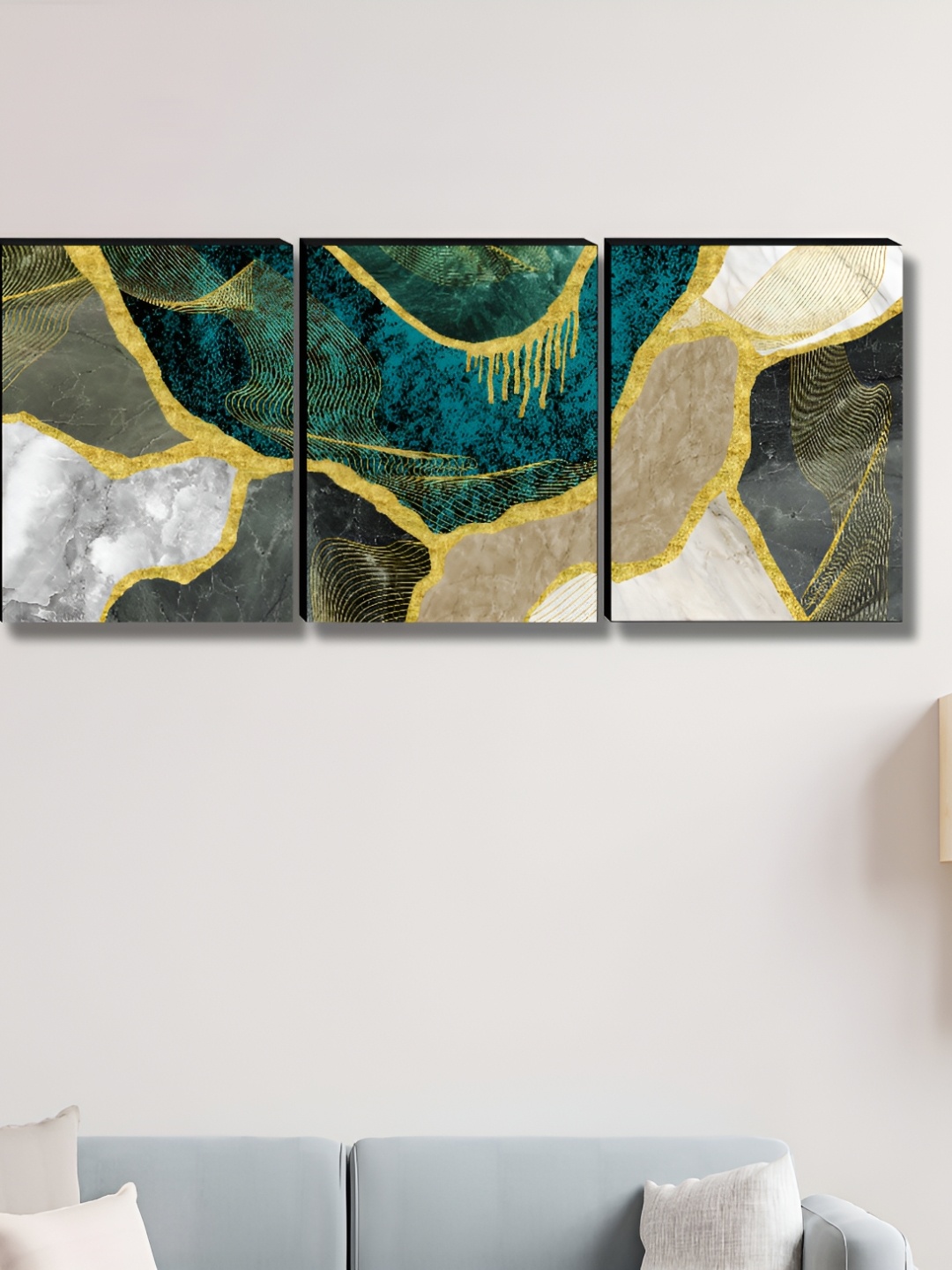 

Myntra Elegant Homes Blue & Gold-Toned 3 Pieces Abstract Wall Art
