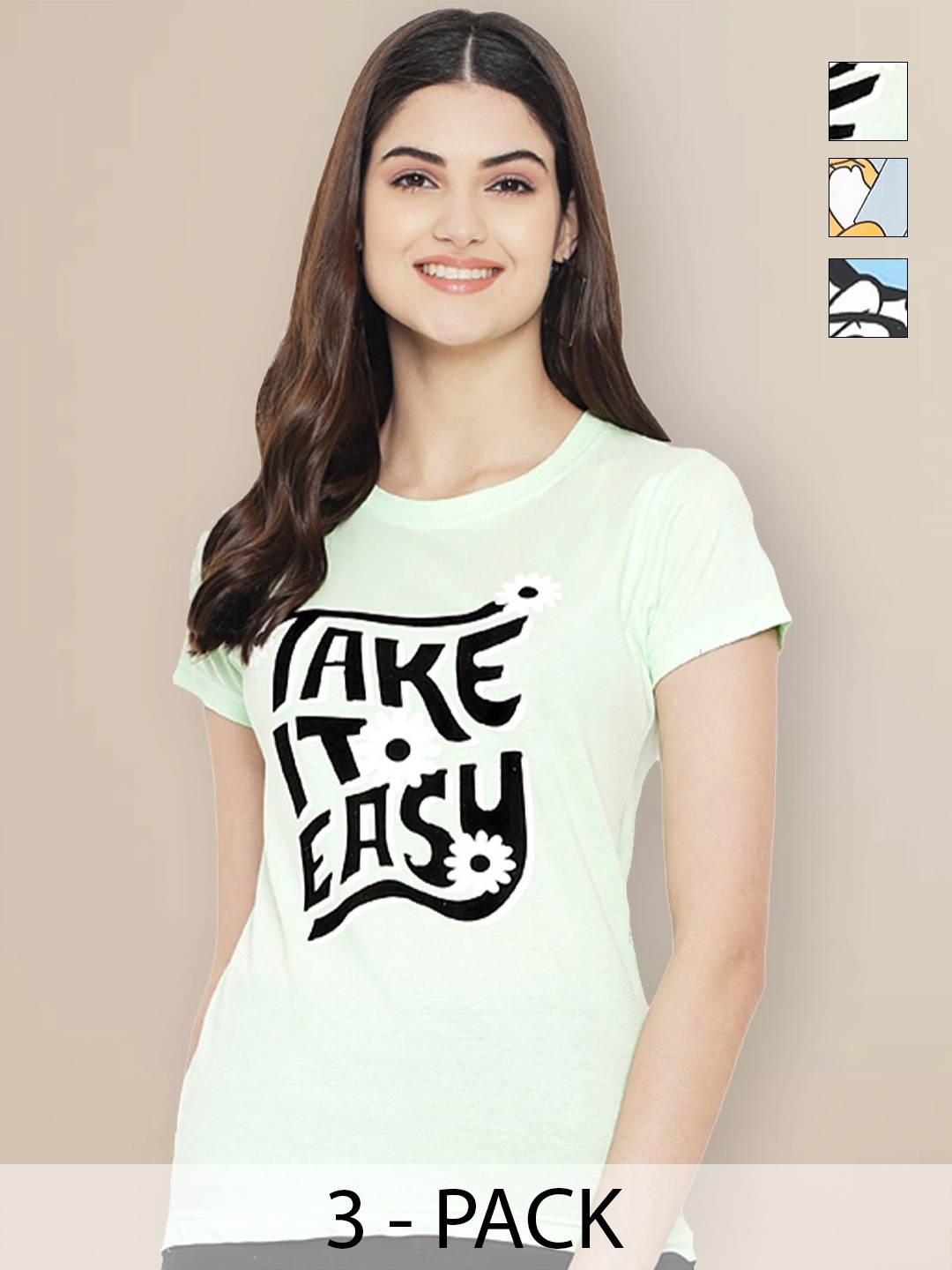 

Metronaut Pack Of 3 Typography Printed Round Neck Regular Fit T-shirt, Green