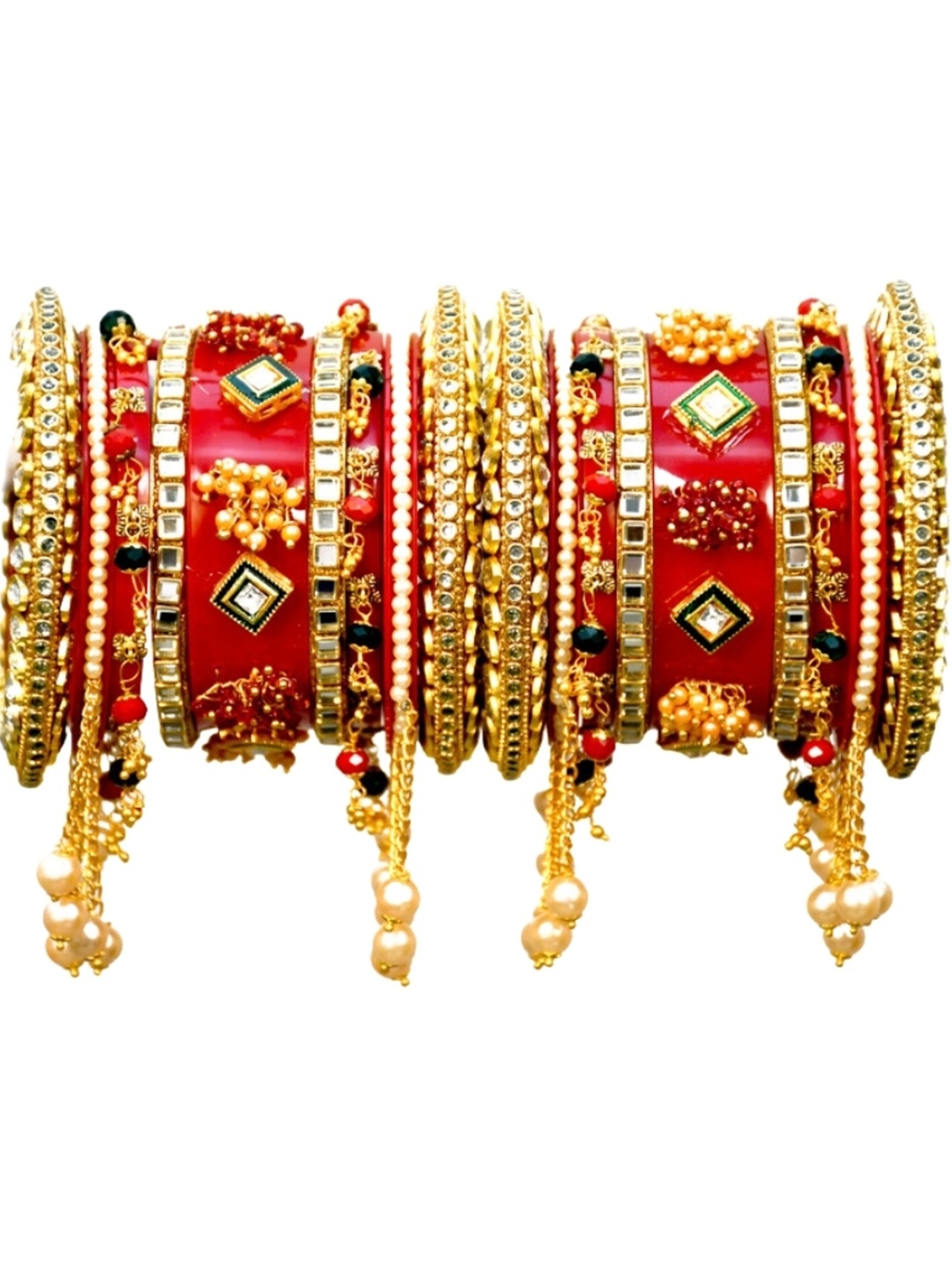 

Zindura Set Of 18 Gold Plated Crystal Stone Studded & Beaded Chuda Bangles
