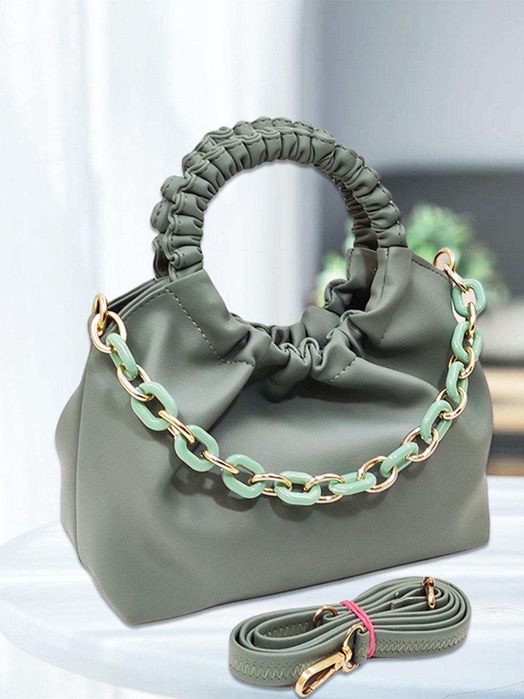 

CANDY BAGS Textured PU Sling Bag with Quilted, Green