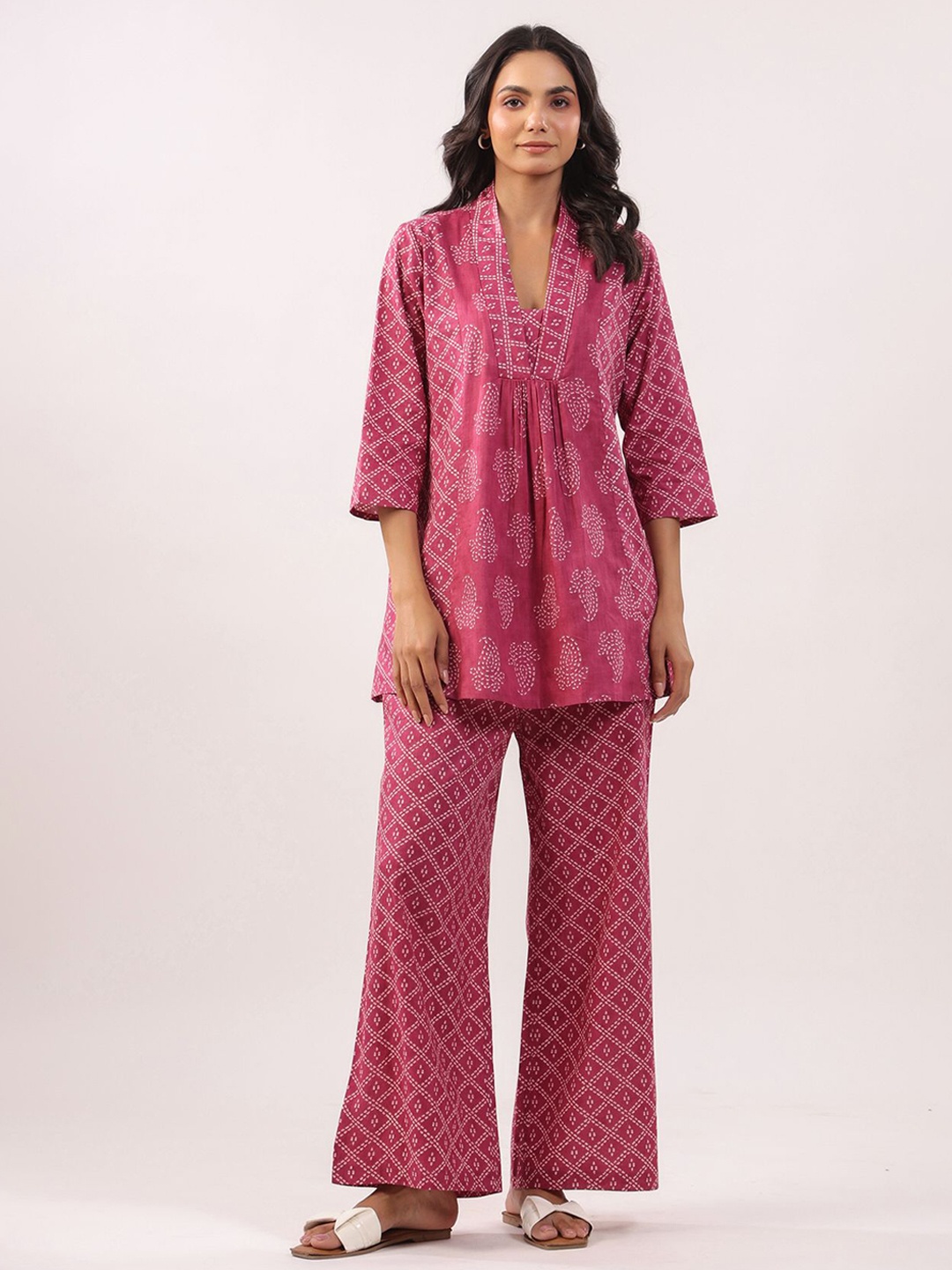 

JISORA Printed Pure Cotton Co-Ord Set, Pink