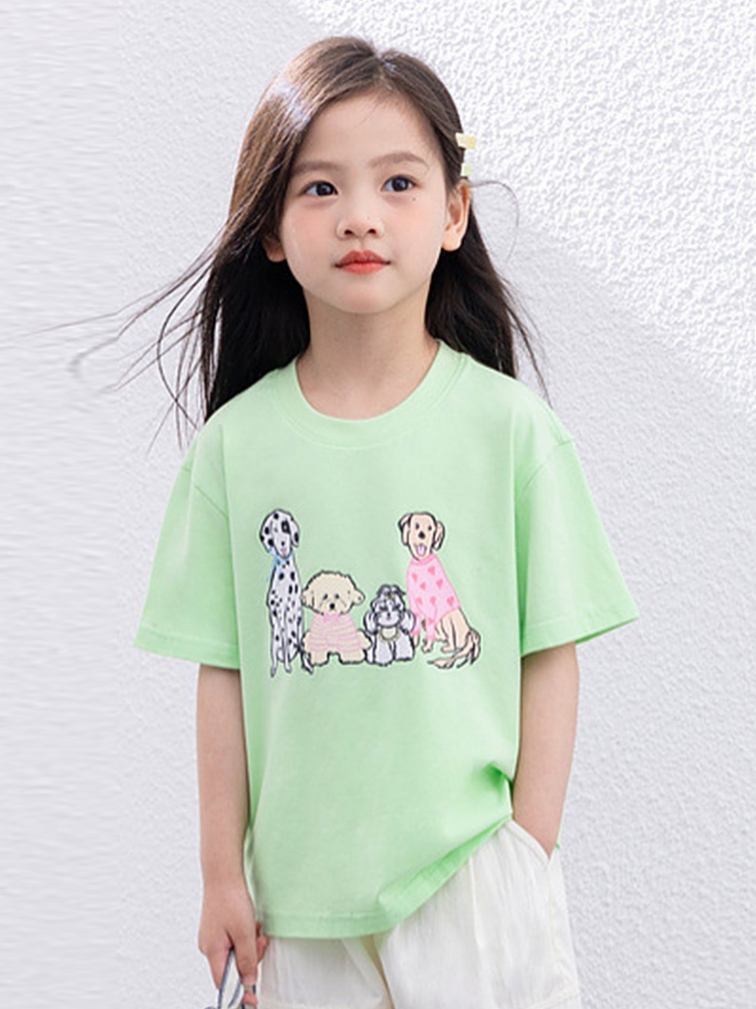 

LULU & SKY Girls Graphic Printed Round Neck Cotton Relaxed Fit T-shirt, Green