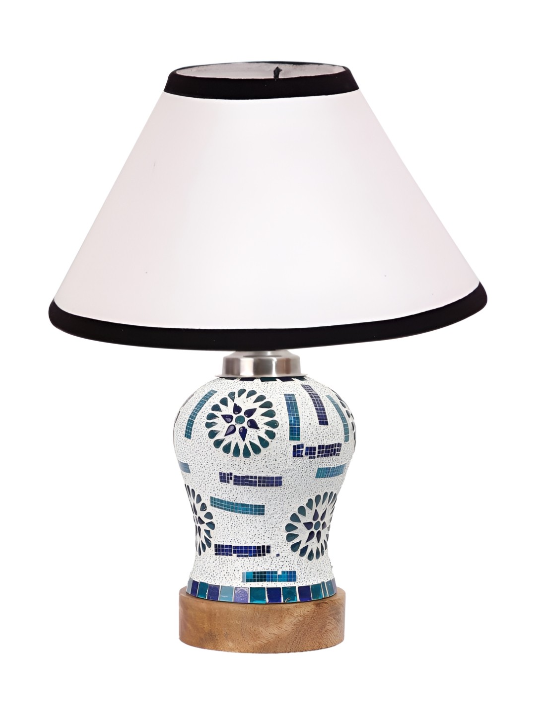 

Devansh White Textured Frustum Shaped Wooden Table Lamp