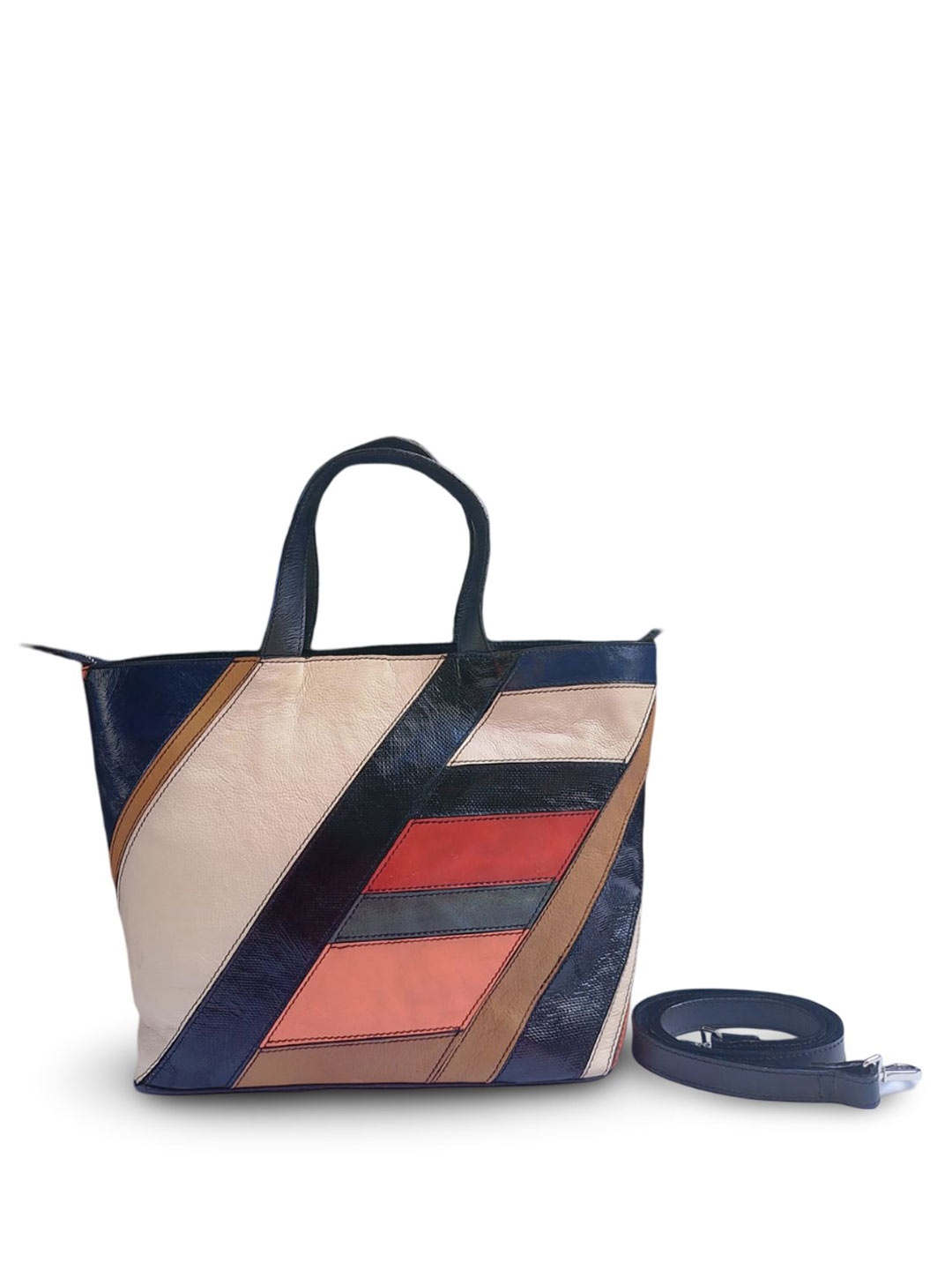 

PERKED Women Colourblocked Shopper Leather Handheld Bag, Beige