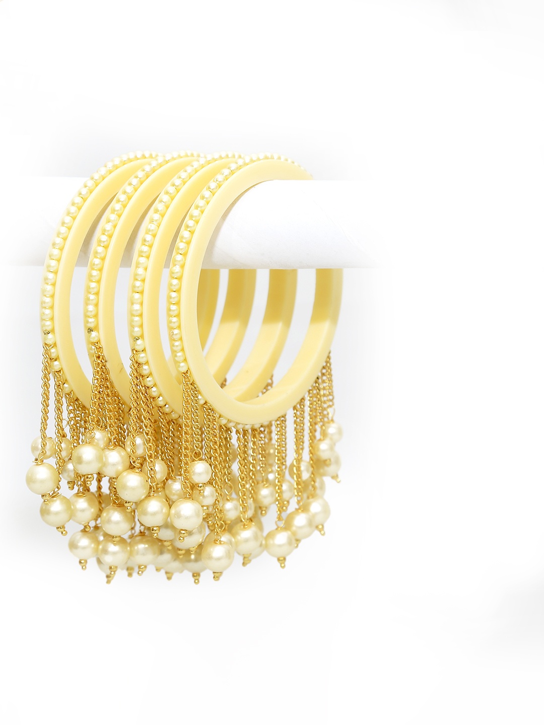 

Zindura Set Of 4 Gold-Plated Pearl Beaded Bangles
