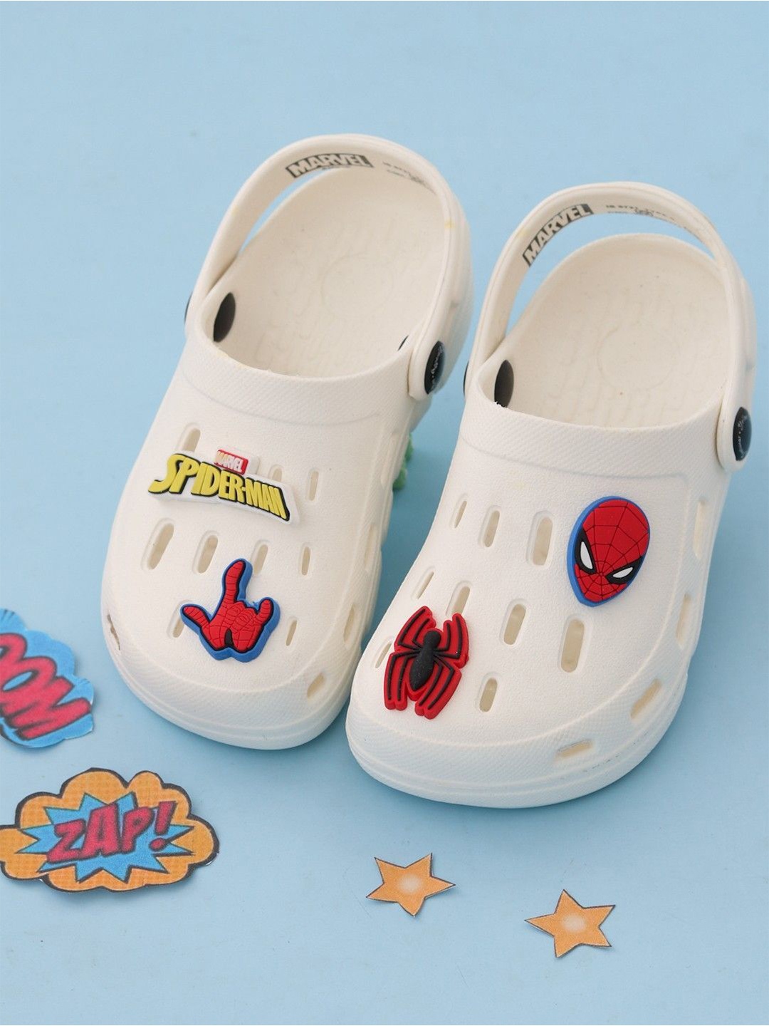 

Yellow Bee Boys Spider-Man Charms Clogs, White