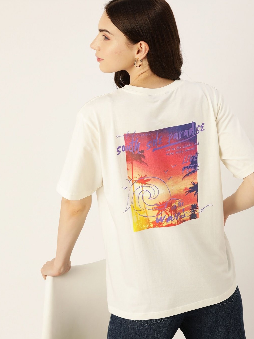

DressBerry Women Graphic Printed Round Neck Cotton Relaxed Fit T-shirt, White