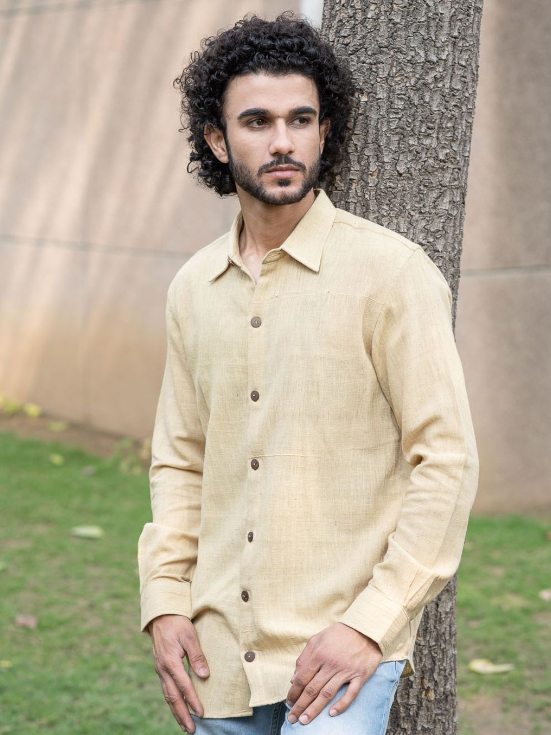 

The India Craft House Men Opaque Casual Shirt, Cream