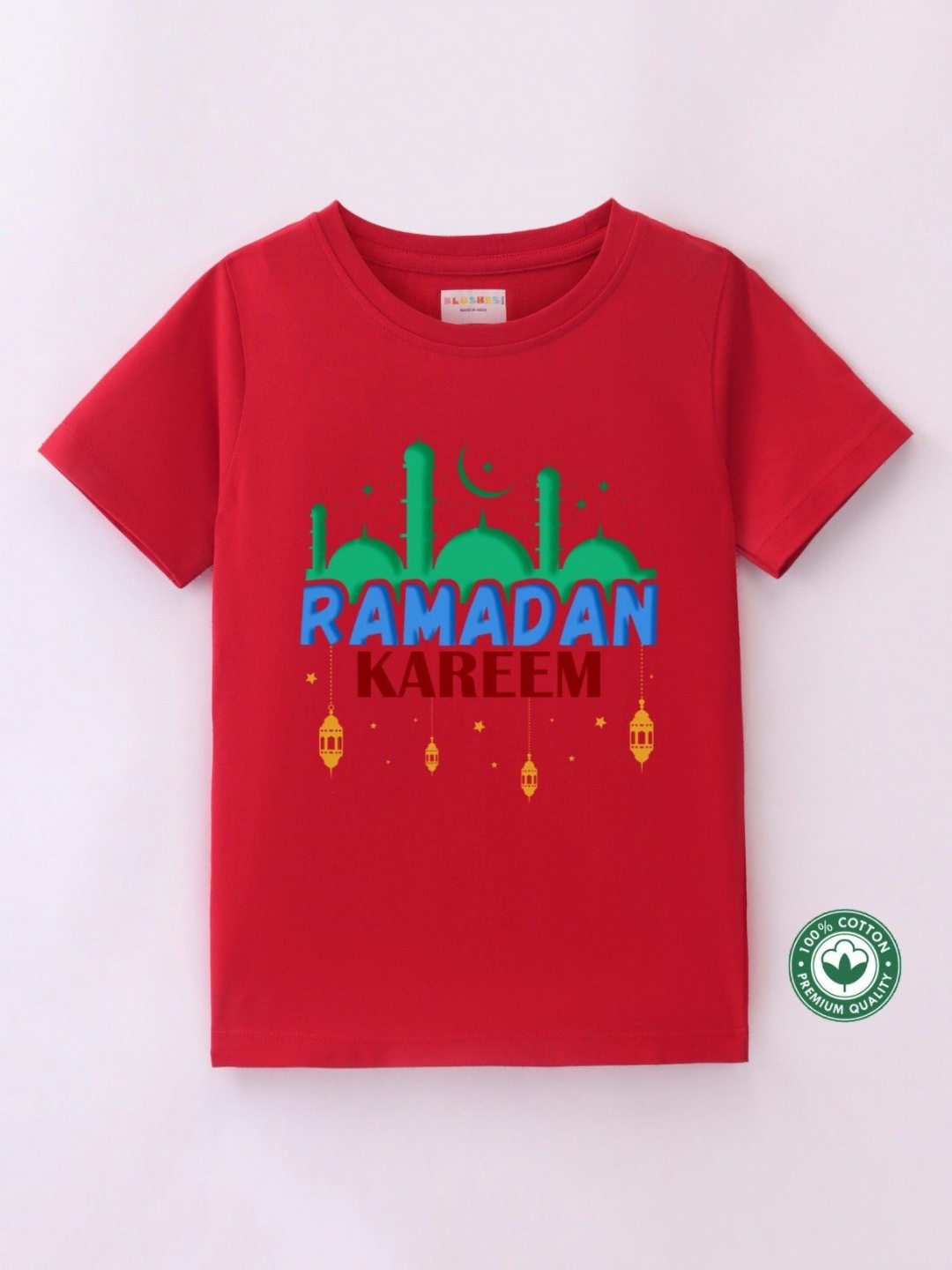 

BLUSHES Kids Typography Printed Round Neck Pure Cotton T-shirt, Red