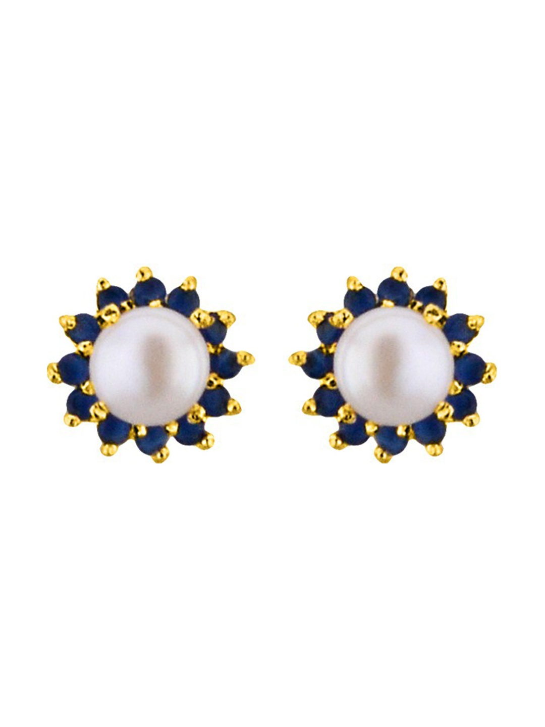 

Sri Jagdamba Pearls Dealer Gold Plated Garnet Studded Contemporary Studs, White