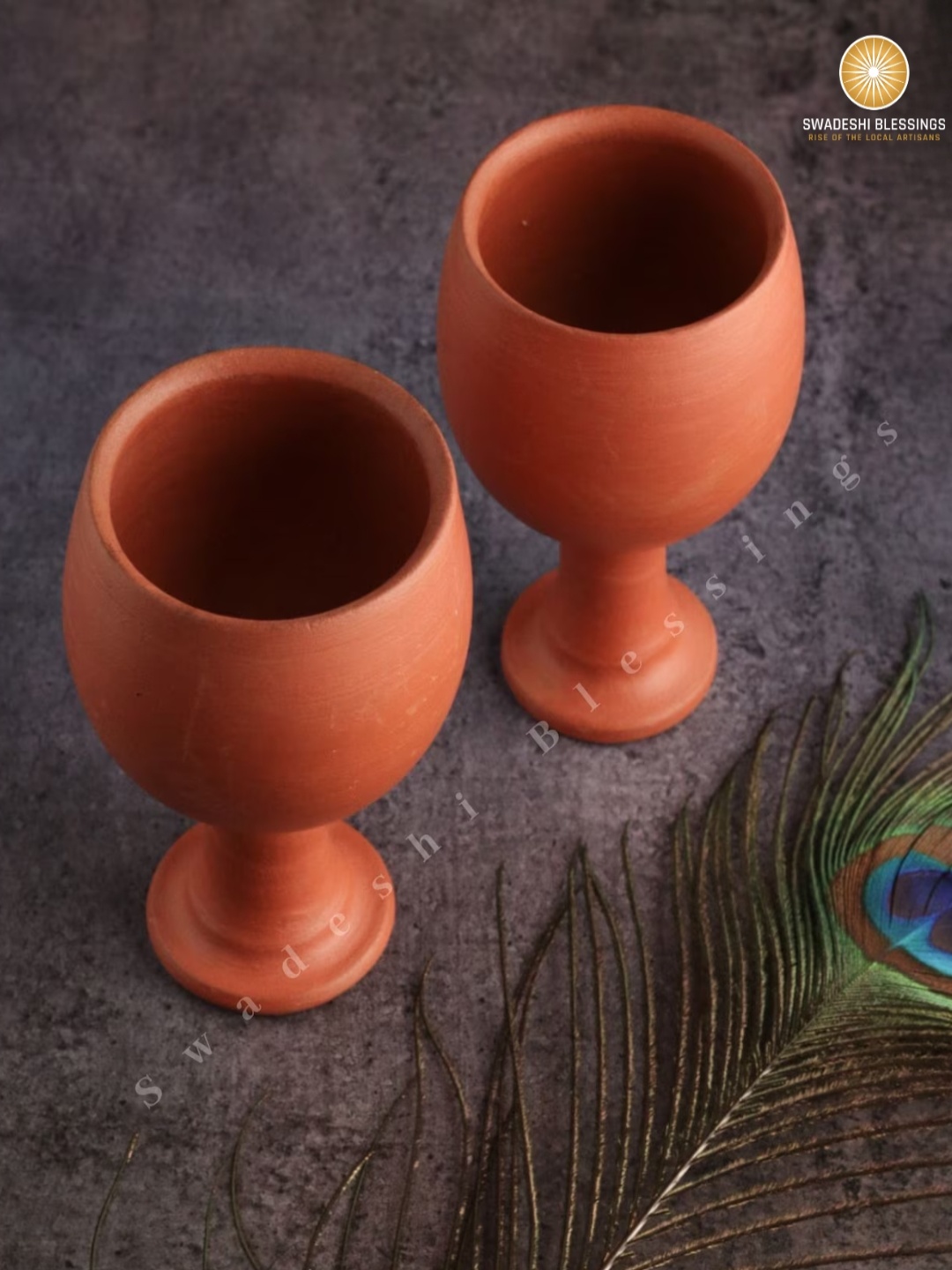 

Swadeshi Blessings Red 2 Pieces Unglazed Clay Wine Glasses -200ml Each