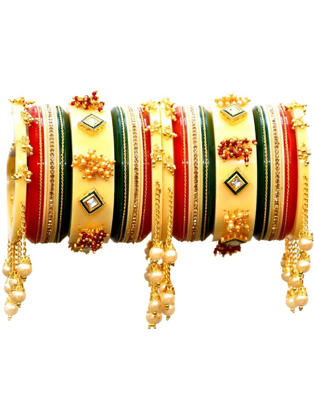 

Zindura Set Of 2 Gold Plated Pearls Beaded Chudas Bangles