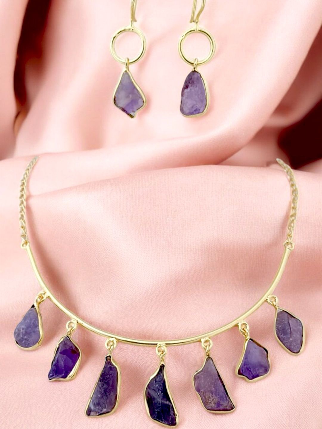 

TISHUL JEWELS Gold-Plated Stone-Studded Enamelled Jewellery Set