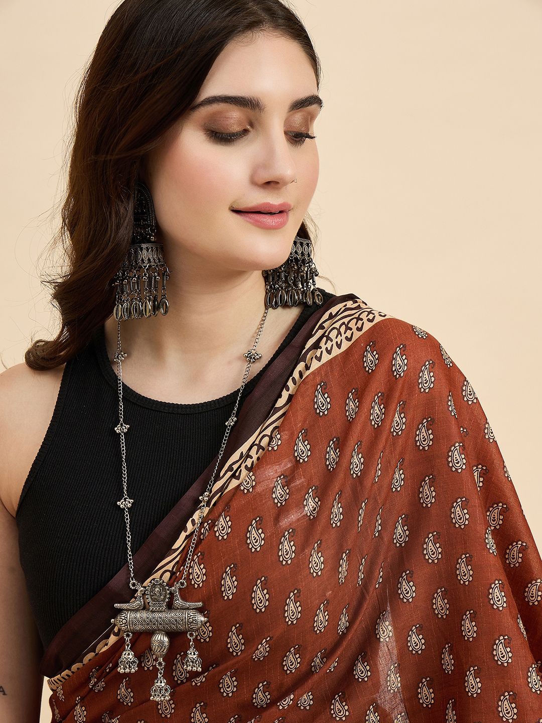 

Anouk Rustic Paisley Printed Bhagalpuri Saree, Rust