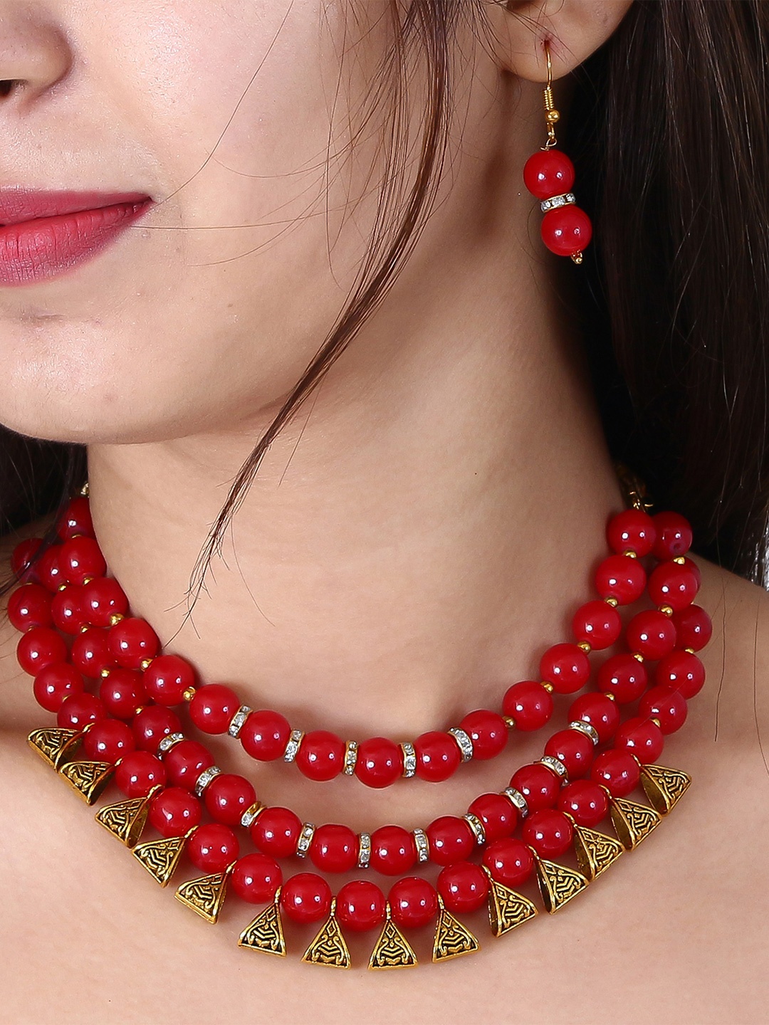 

ahoora Gold-Plated Beaded Necklace and Earrings