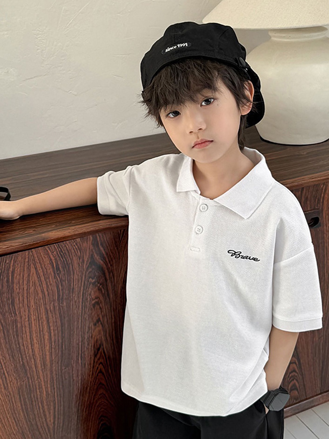 

LULU & SKY Boys Solid Polo Collar Cotton Relaxed Fit T-shirt, White