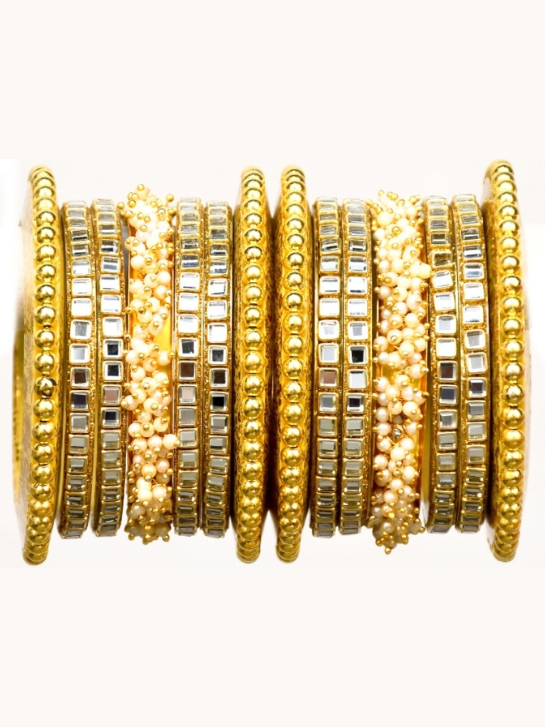 

Zindura Set Of 2 Gold-Plated Cubic Zirconia Studded & Beaded Chuda Bangles