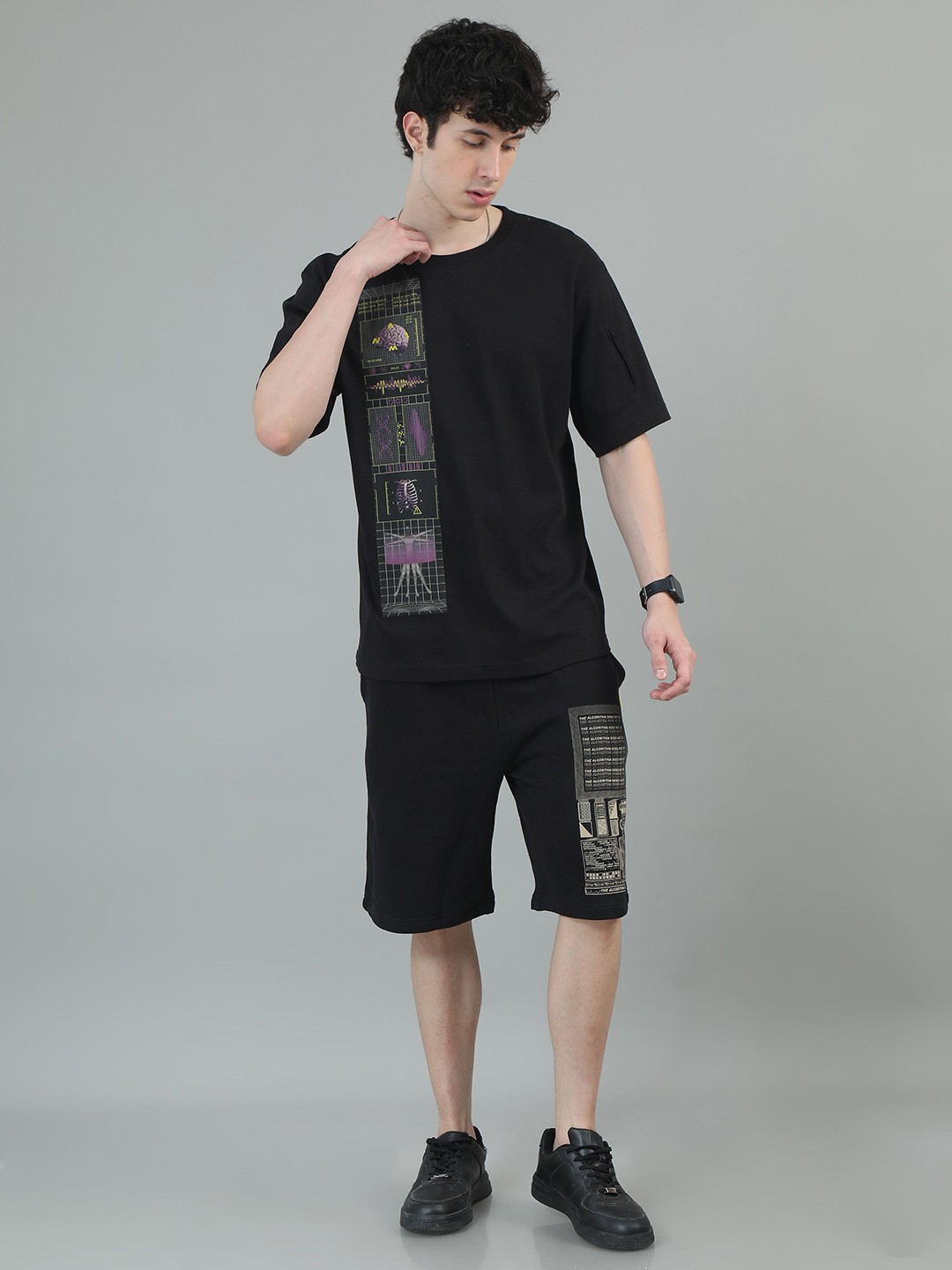 

ANML Men Graphic Printed Round Neck Cotton Relaxed Fit T-shirt, Black