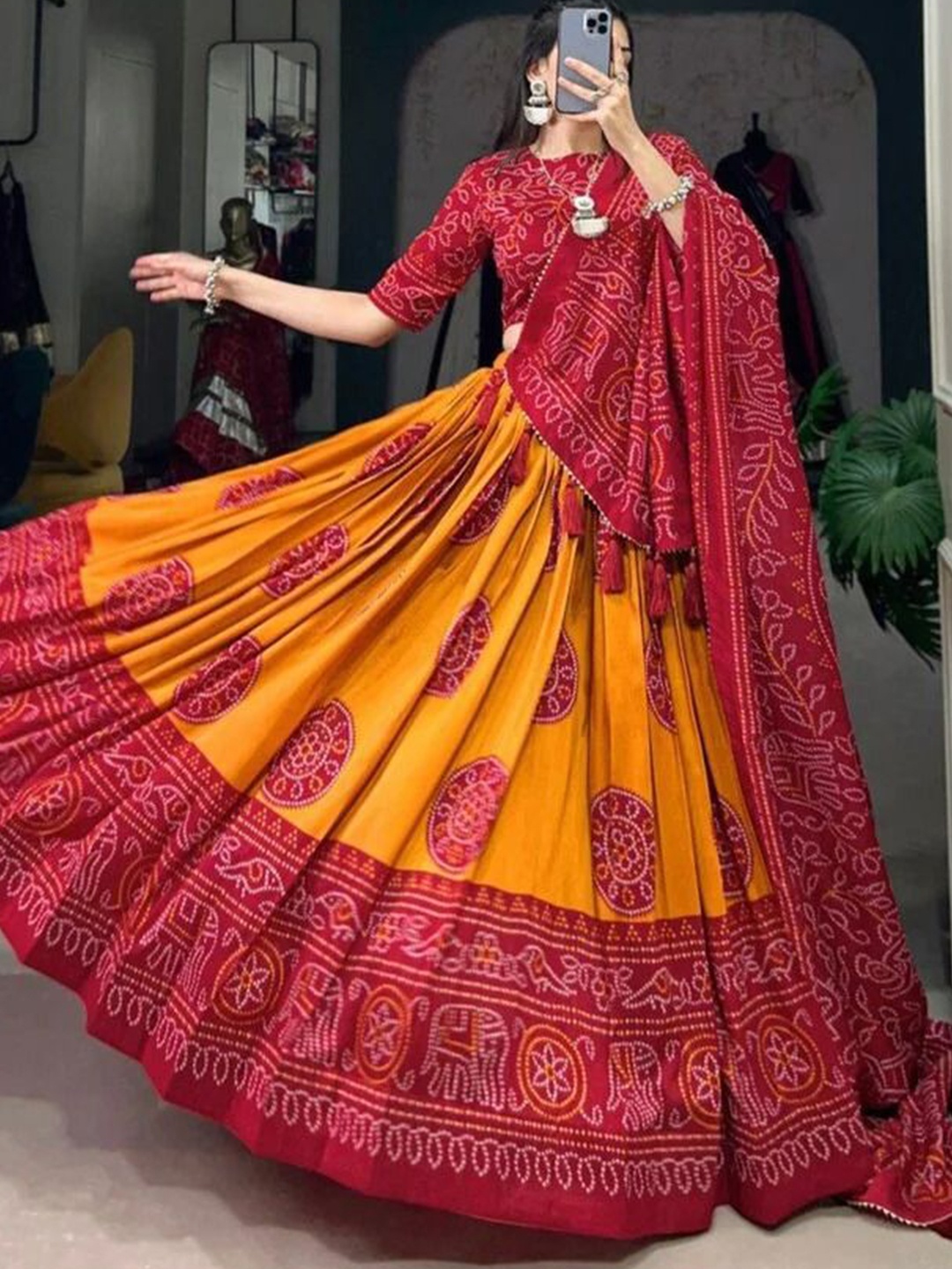 

RADHVI BIZ Kalamkari Printed Lehenga With Semi-Stitched Blouse & Dupatta, Yellow