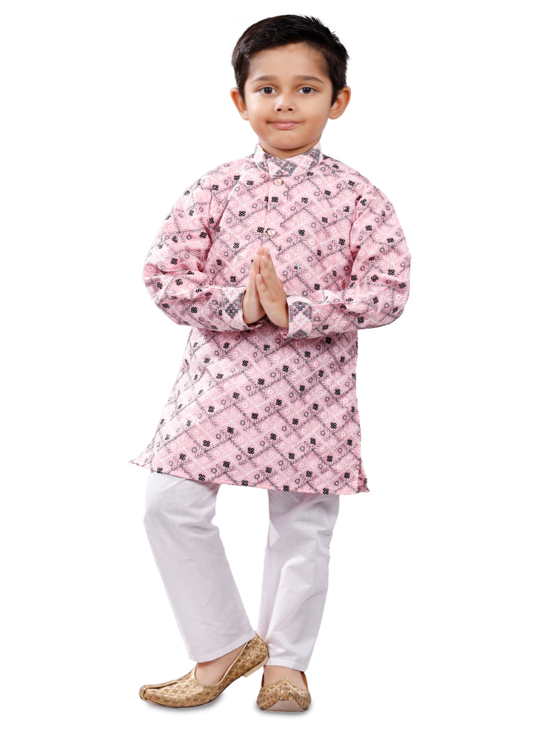 

BAESD Boys Printed Straight Kurta with Trousers, Pink