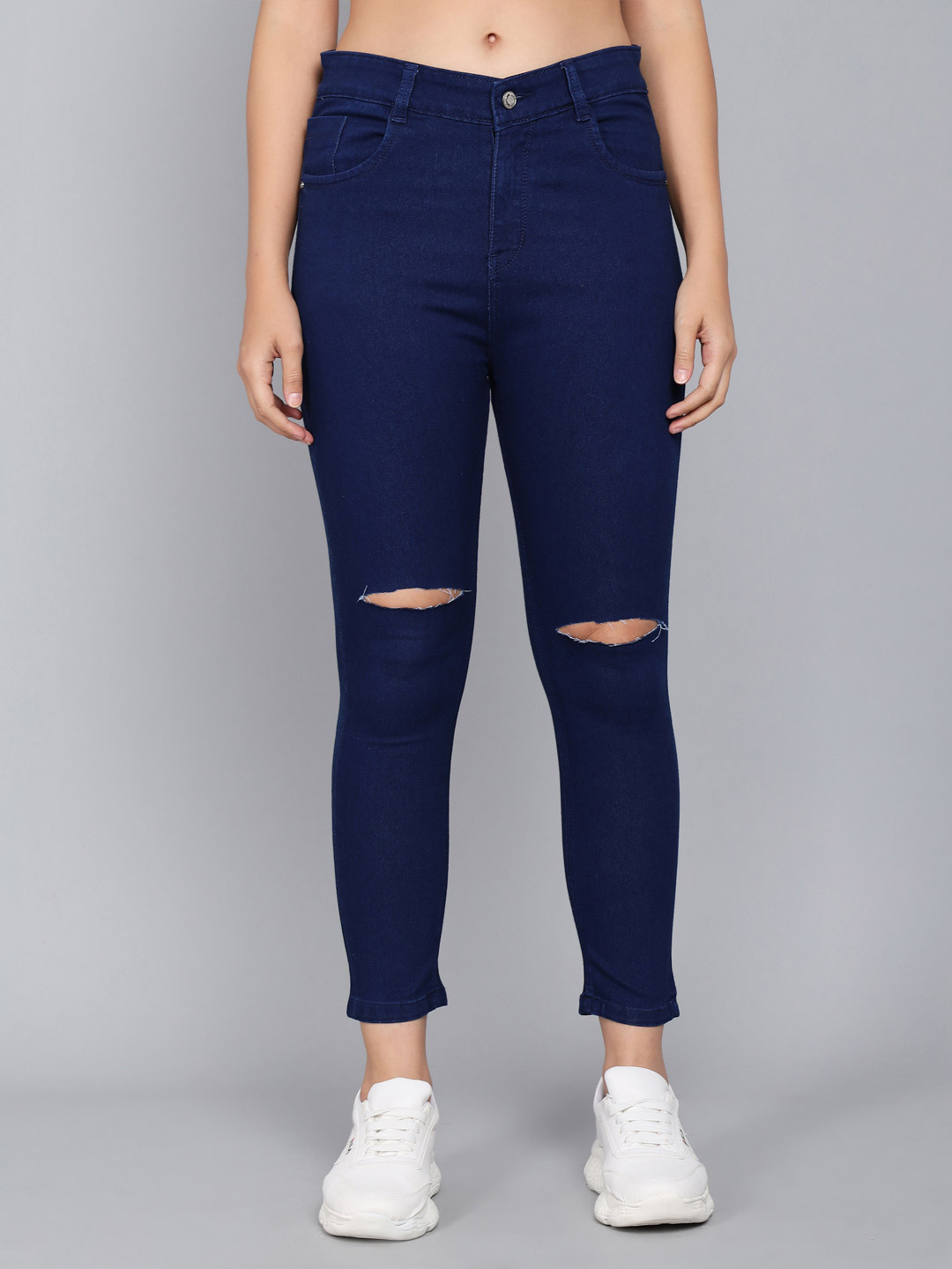 

M MODDY Women Jean High-Rise Slash Knee Jeans, Blue