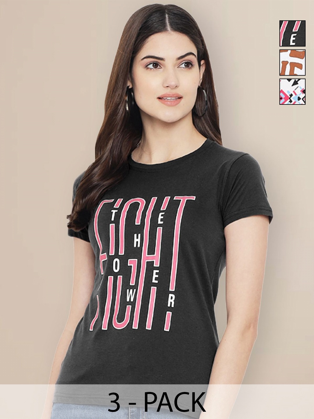 

Dreambe Selection Of 3 Cotton Typography Printed T-shirt, Black