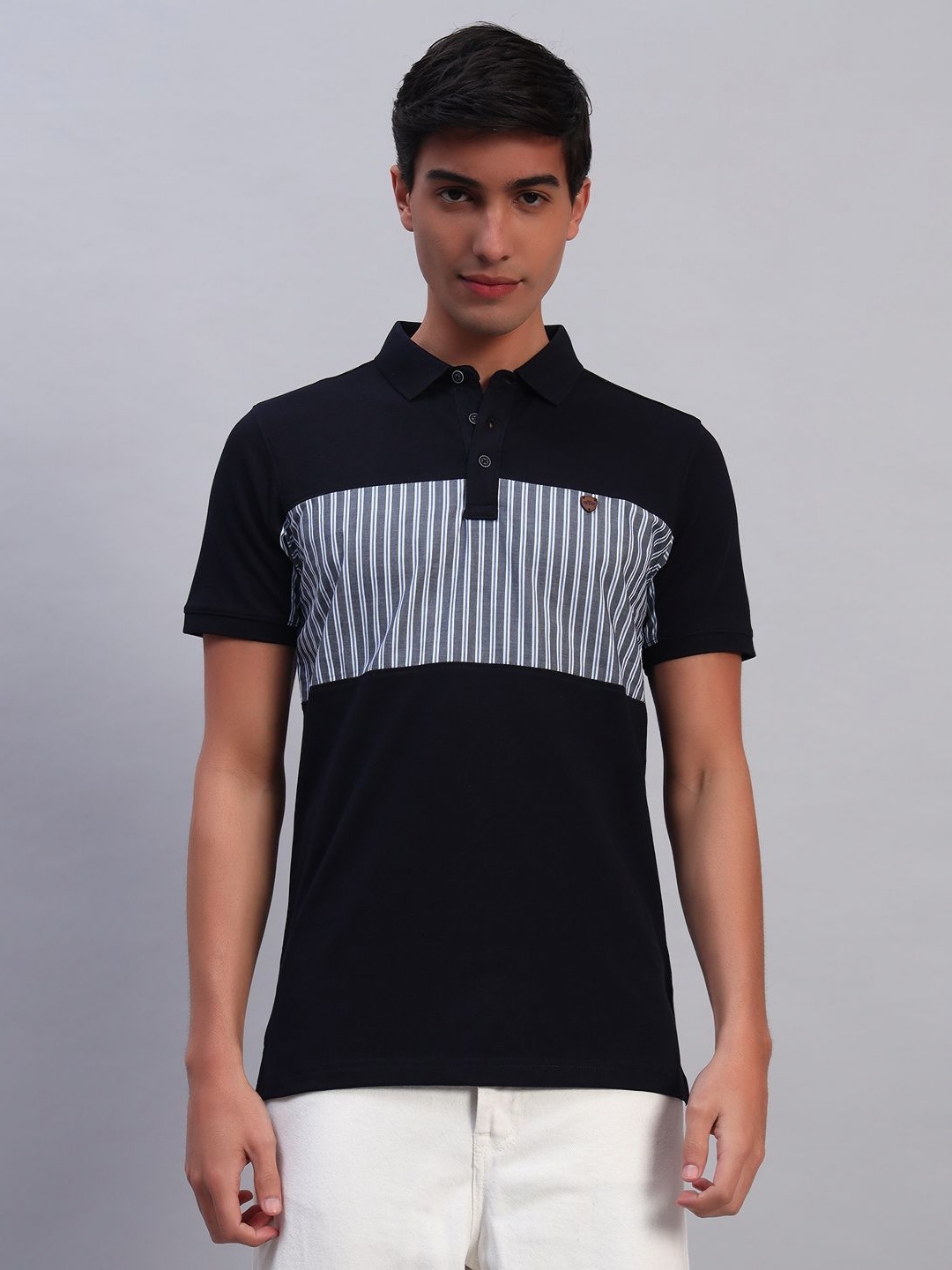 

TMO Men Striped Polo Collar Casual T-shirt, Navy blue