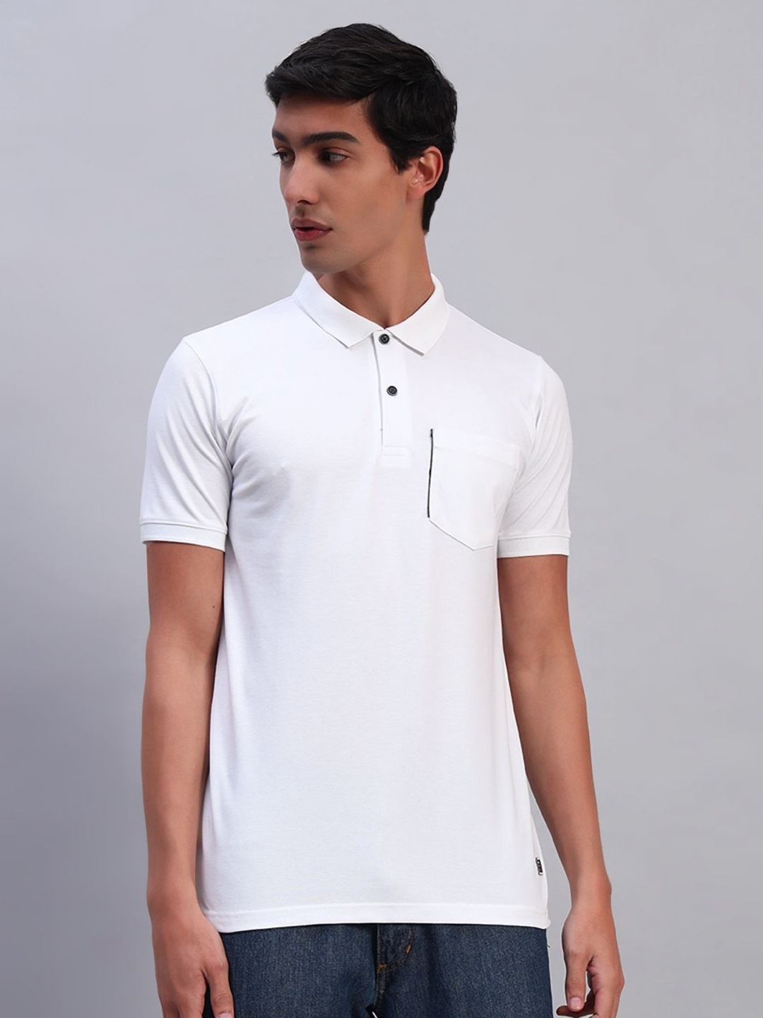 

TMO Men Solid Polo Collar Cotton T-shirt, White
