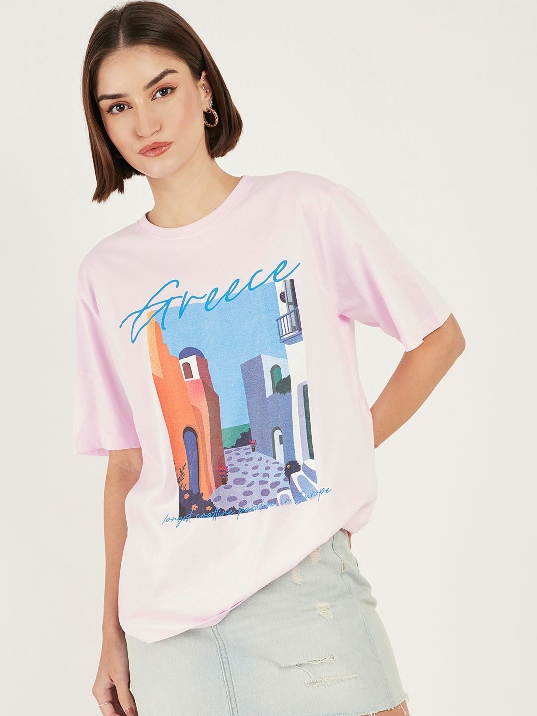 

DressBerry Women Graphic Printed Round Neck Cotton Relaxed Fit T-shirt, Pink