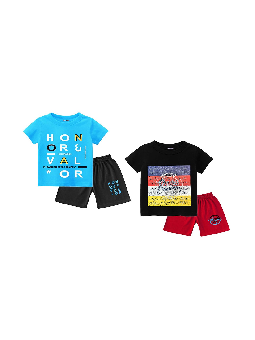 

Tik Tok WEARS Boys Pack Of 2 Graphic Printed Pure Cotton T-shirt With Shorts, Black