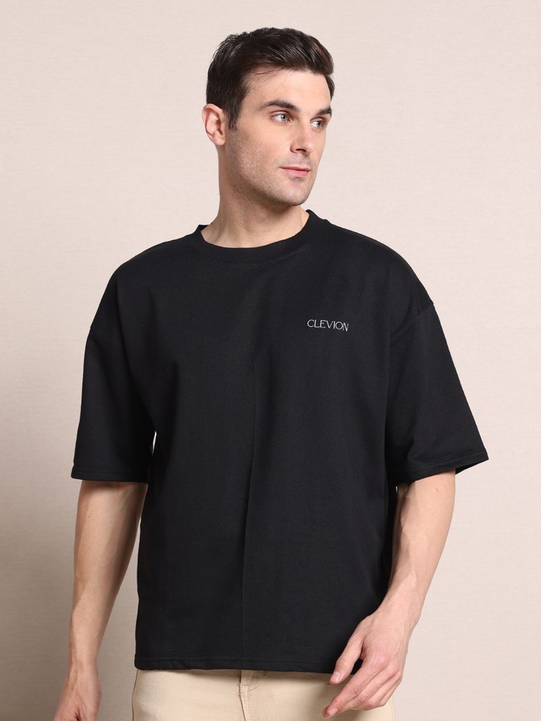 

Clevion Men Graphic Printed Round Neck Cotton Relaxed Fit T-shirt, Black