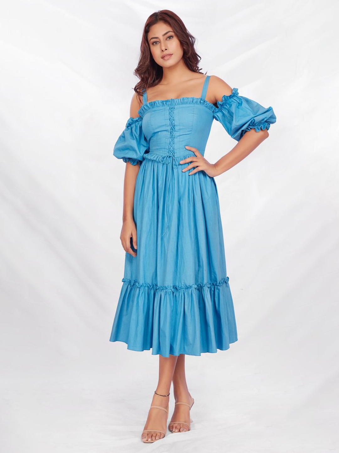 

RR FASHION Women Fit and Flare Midi Dress, Blue