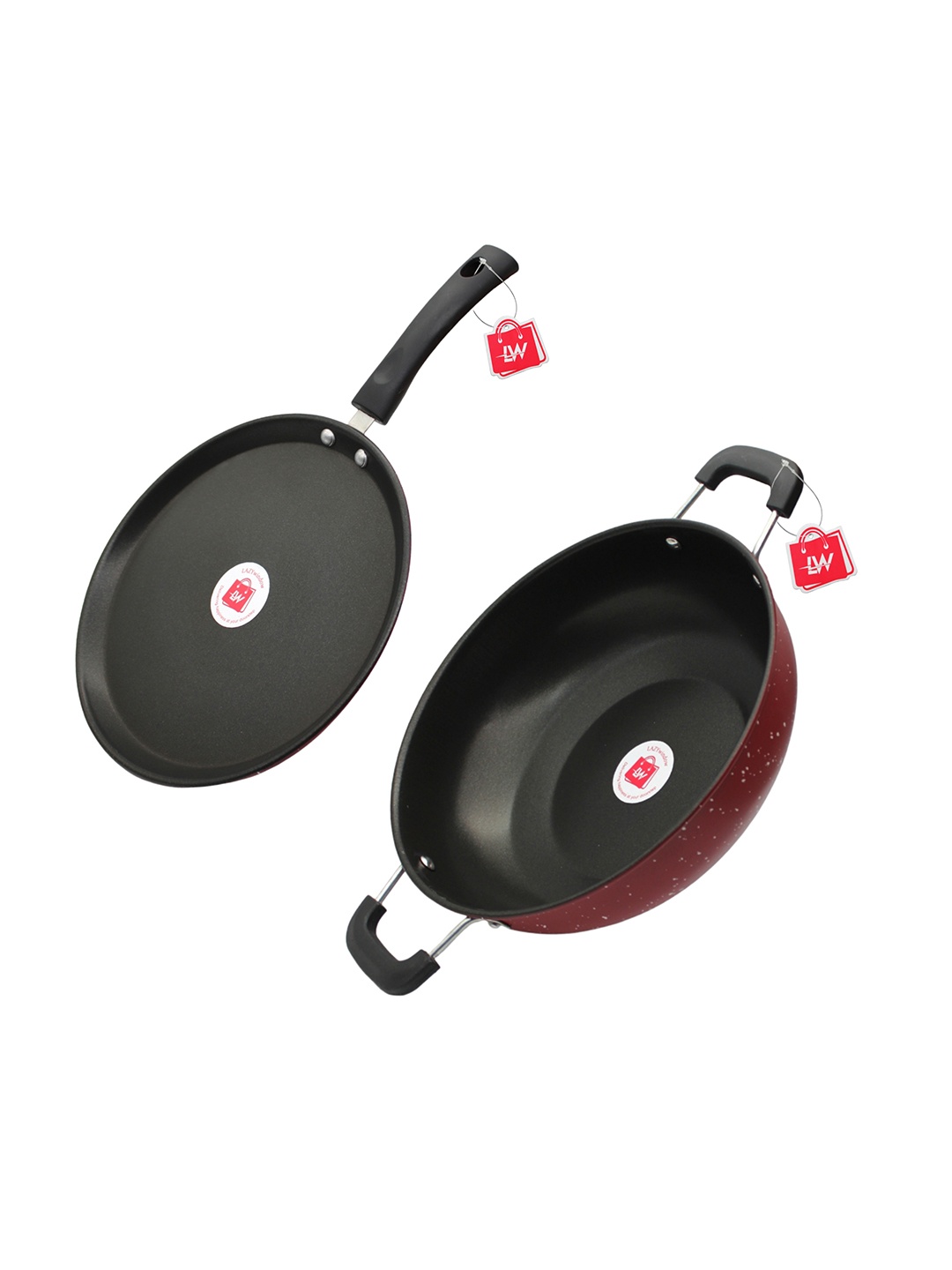 

LAZYwindow Maroon and Black Dishwasher and Microwave Safe Metal Cookware Set