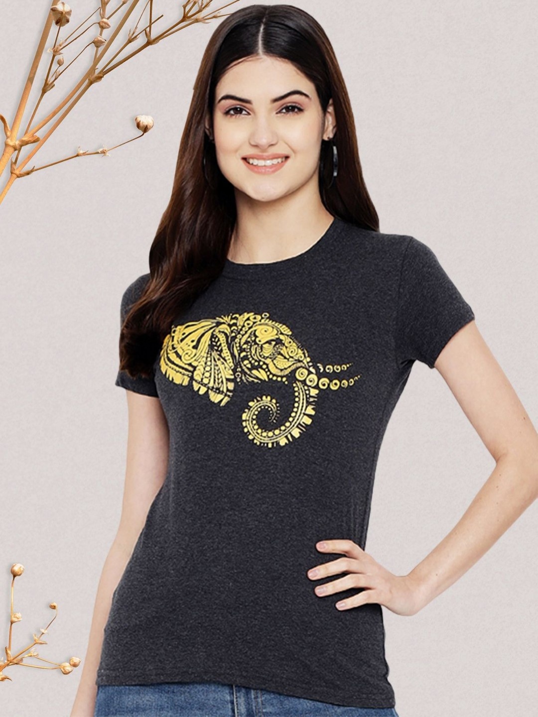 

Dreambe Women Typography Printed Round Neck Short Sleeve Pure Cotton Casual T-Shirt, Charcoal