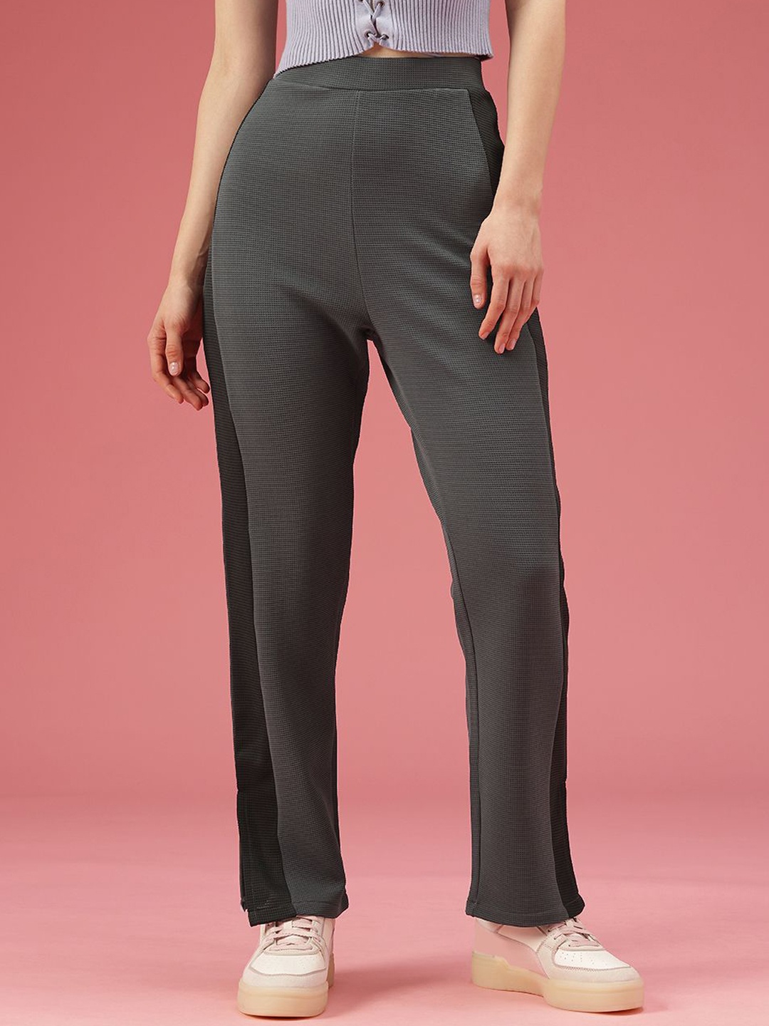 

DressBerry Women High-Rise Regular Fit Cotton Trouser, Grey