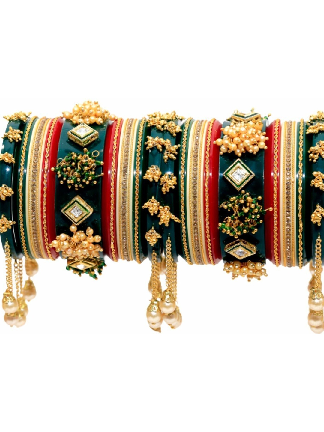 

Zindura Set Of 2 Gold-Plated Stone Studded & Beaded Chudas Bangles