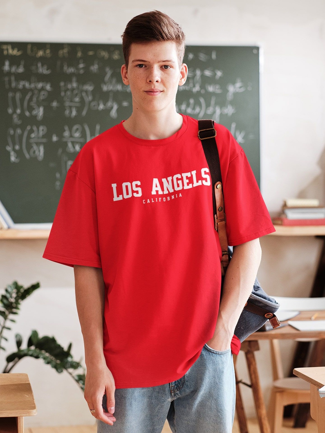 

Edyssa Men Typography Printed Round Neck Cotton Oversized T-shirt, Red