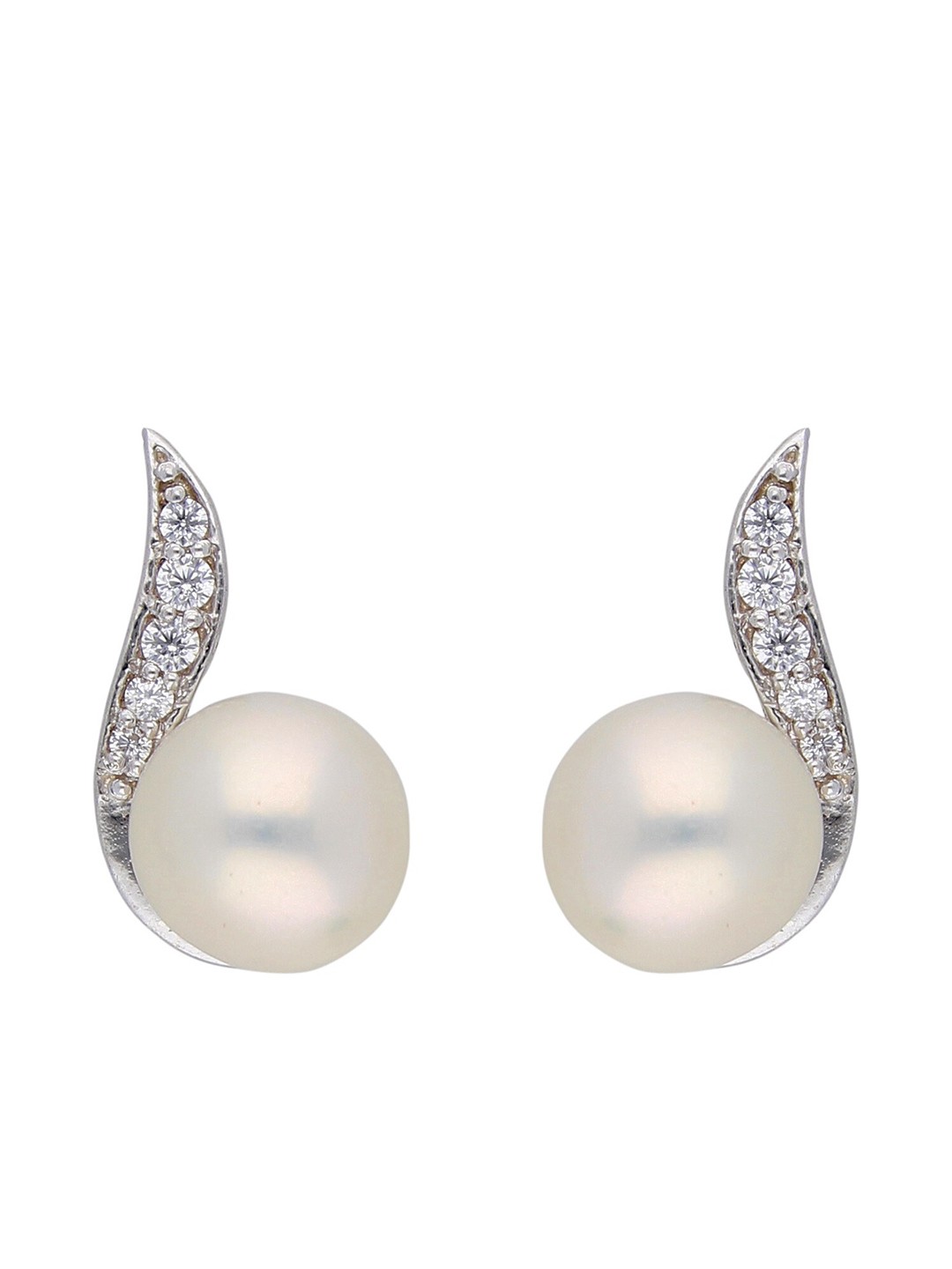 

Sri Jagdamba Pearls Dealer Sterling Silver-Plated Mother of Pearl Contemporary Studs